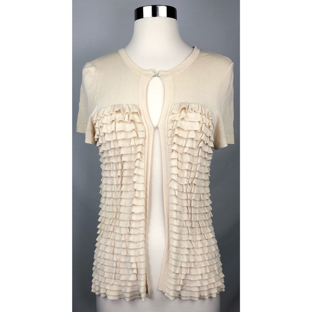 J. Crew Collection Size Small Short Sleeve Ruffle Cardigan Sweater